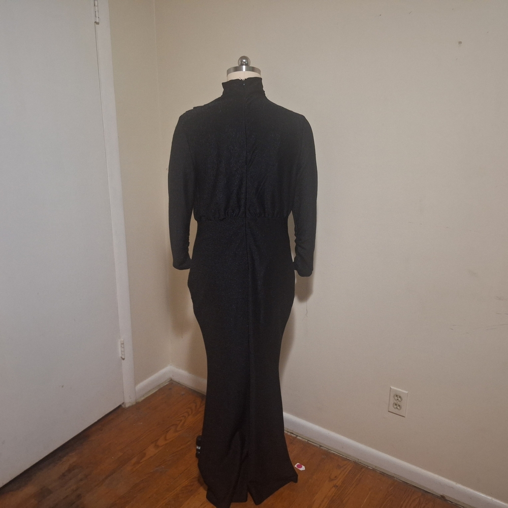 Plus Size Draped Front Mock Neck Glitter Formal Gown Black - Picture 4 of 5